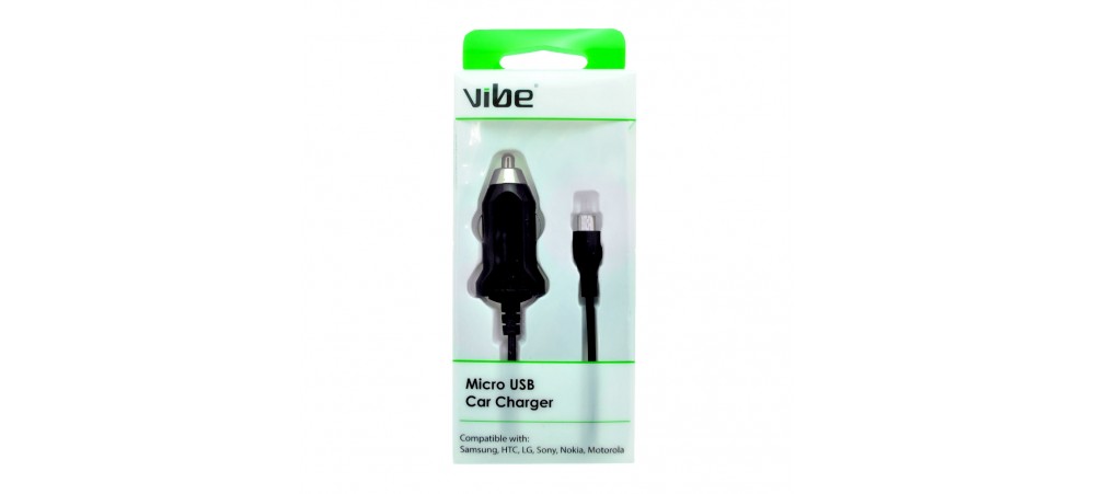 VIBE Micro USB Car Charger  - Fixed Cable - Black 